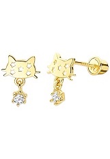 tiny gorgeous cat cubic zirconia screw back earrings for kids